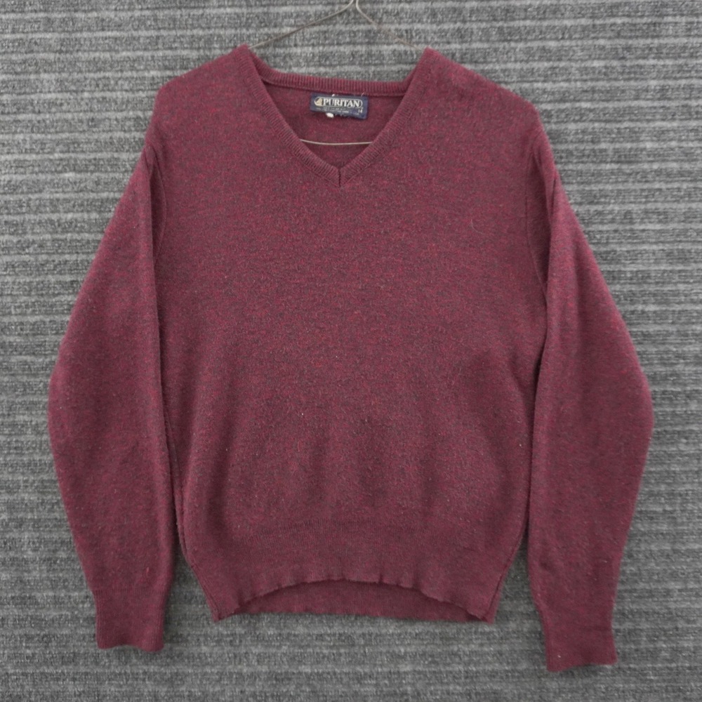 Vintage Puritan V-Neck Sweater Mens M Burgundy Orlon Acrylic USA Made